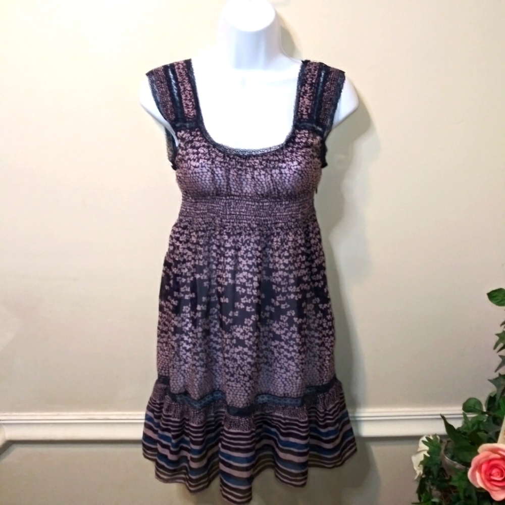 Vintage Free People Boho Mauve & Blue Silk Blend Baby Doll Style Dress - Picture 12 of 12